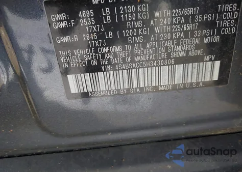 2017 Subaru Outback 2.5I Premium from USA, damaged, VIN 4S4BSACC5H3430806